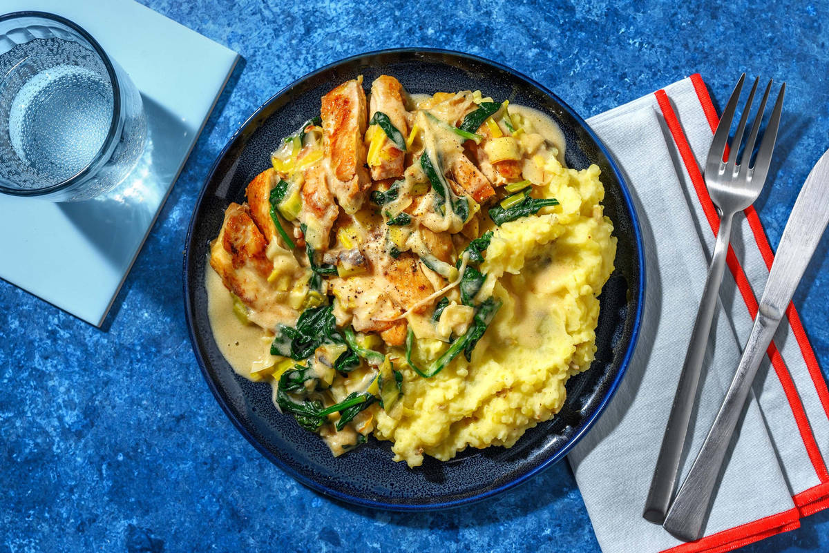 Roasted Chicken Thighs and Cheesy Leek Sauce
