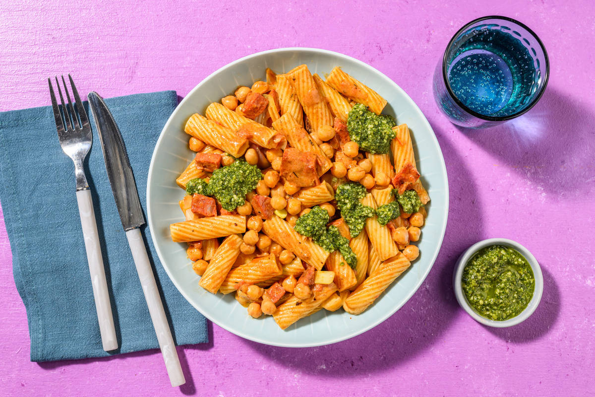 Cajun Chorizo and Chickpea Pasta with Chicken
