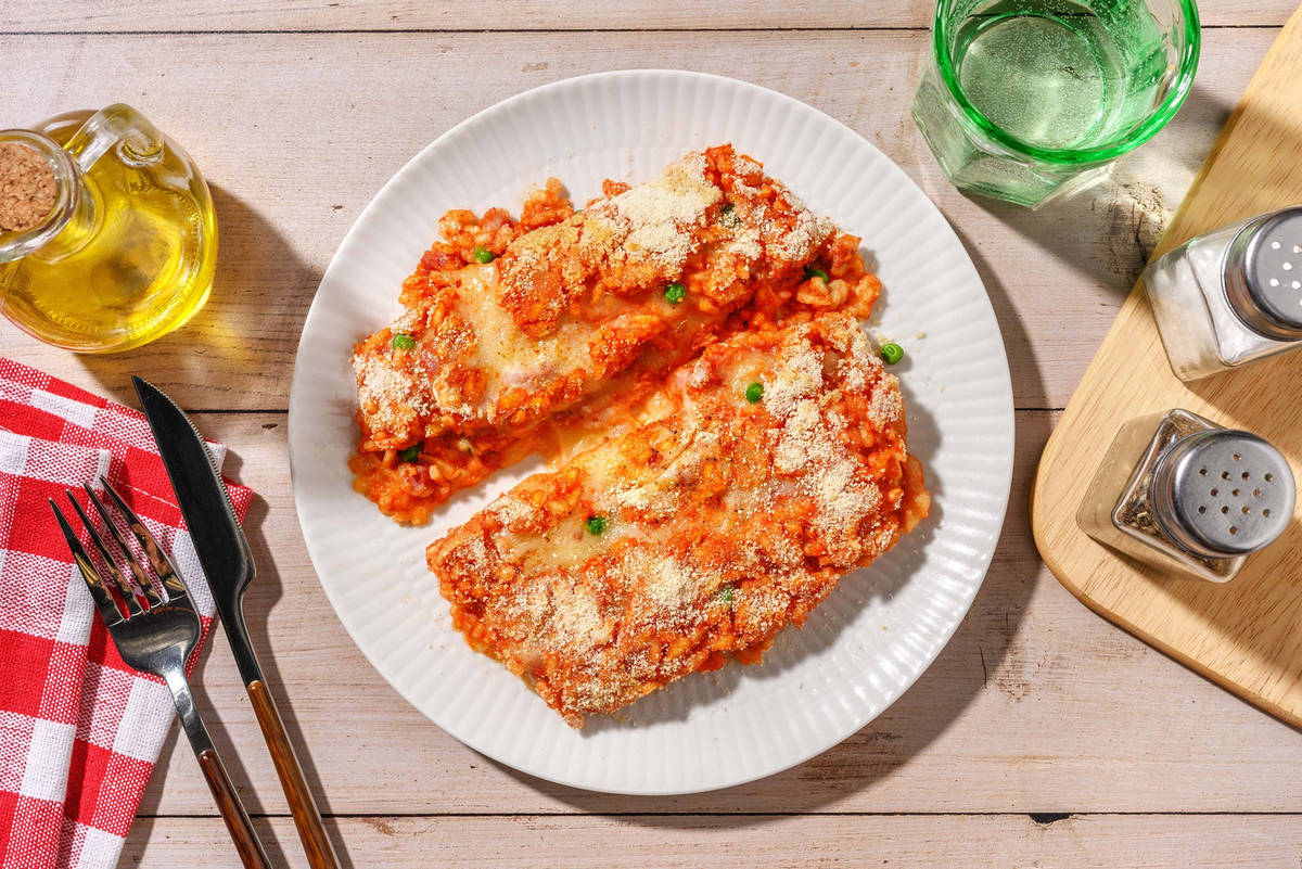 Arancina in teglia - sformato di riso e macinato di suino