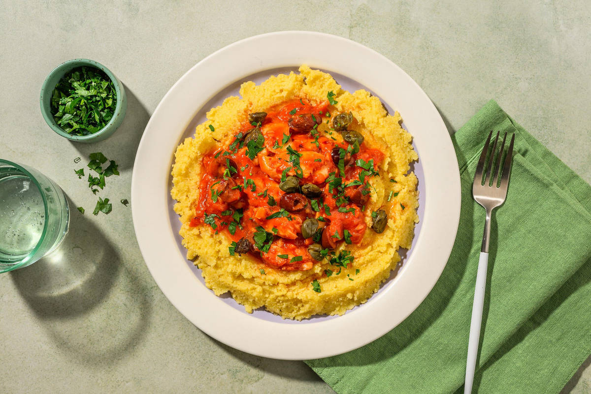 Merluzzo alla livornese e polenta morbida