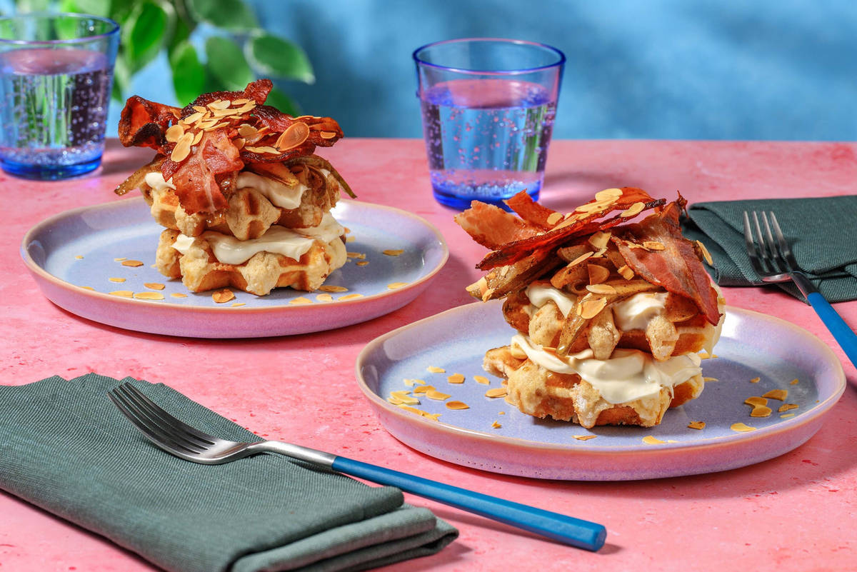 Bacon and Honey Caramelised Pear Waffles