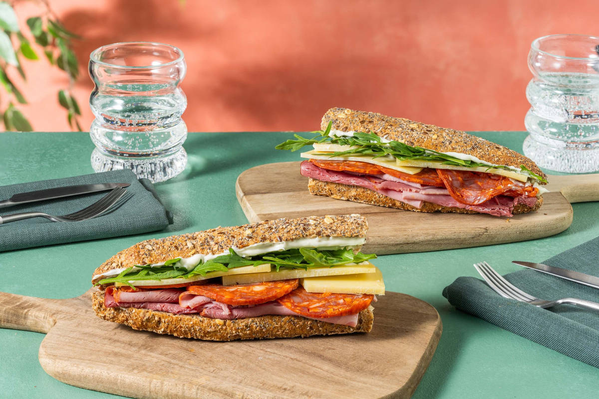 Deli Style Chorizo, Ham & Cheddar Baguette