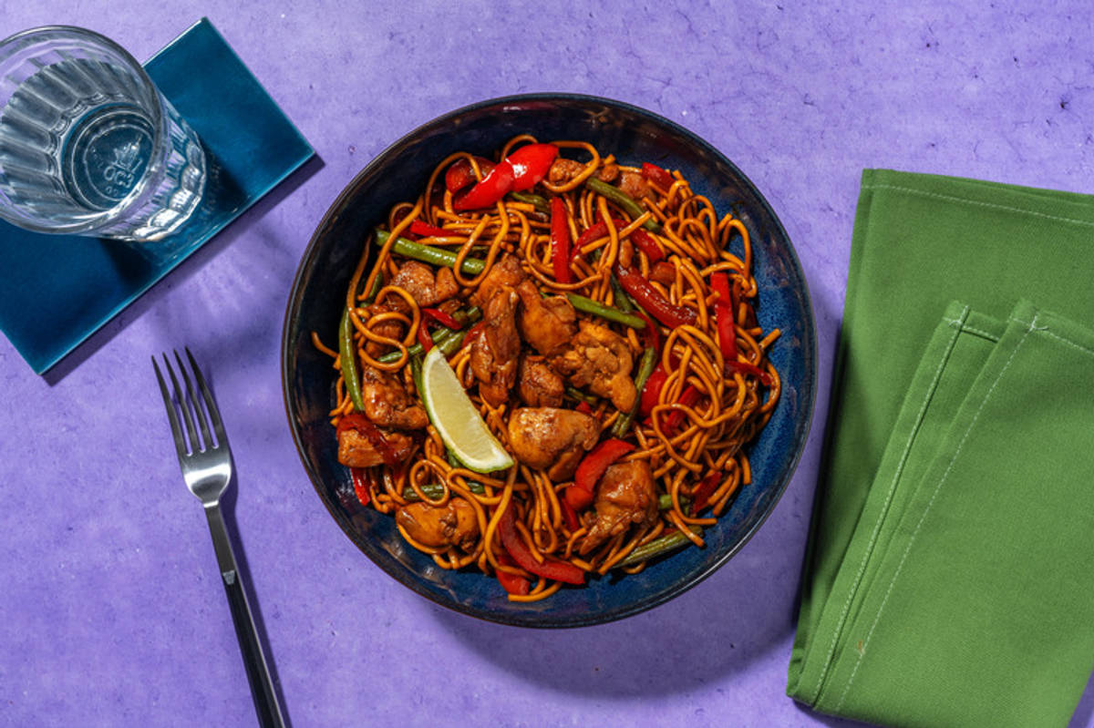 Chinese Style Chicken Noodle and Veggie Gyoza Stir-Fry