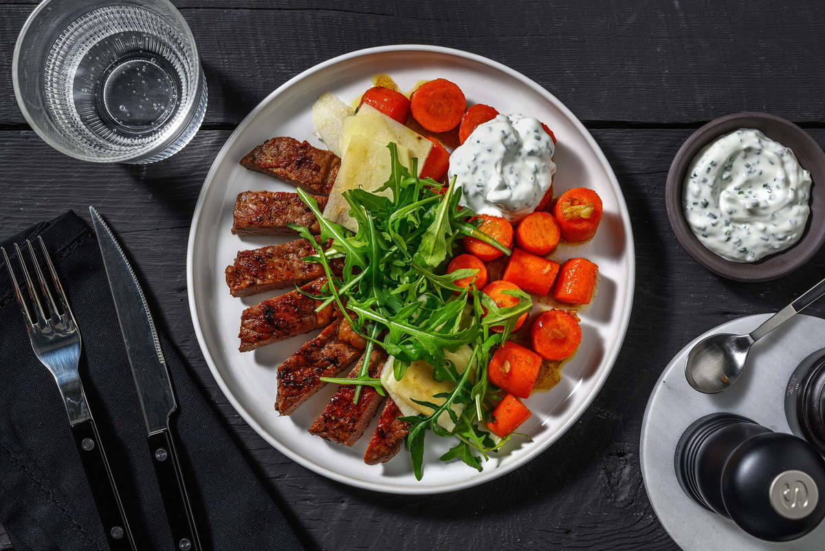Tagliata di manzo e carote dolci al cumino