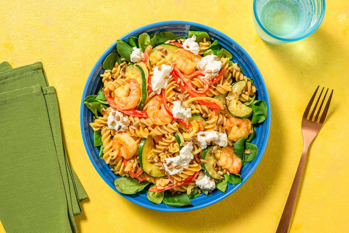 Garnalen met fusili in romige currysaus