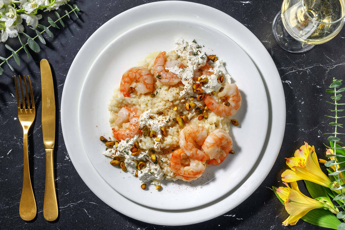 Risotto alle mazzancolle, burrata e pistacchi