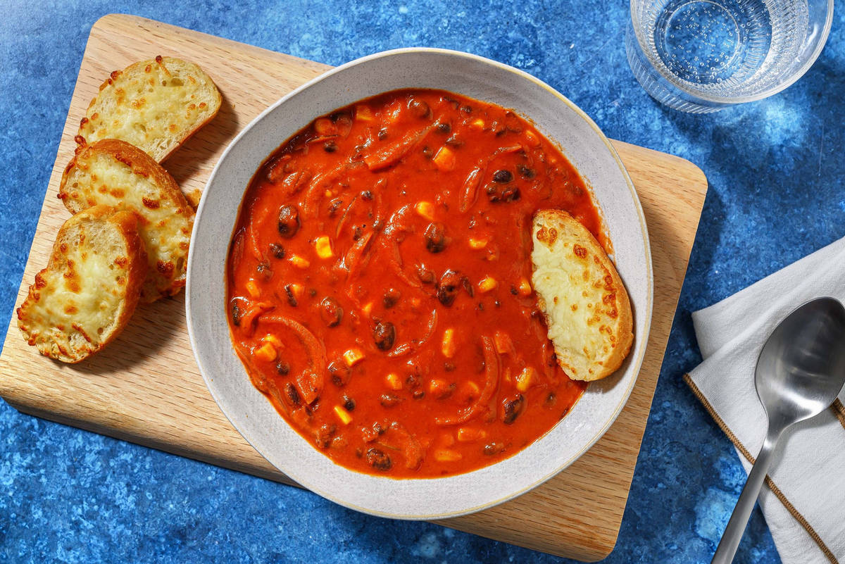 Creamy Chipotle Chorizo, Corn and Black Bean Soup