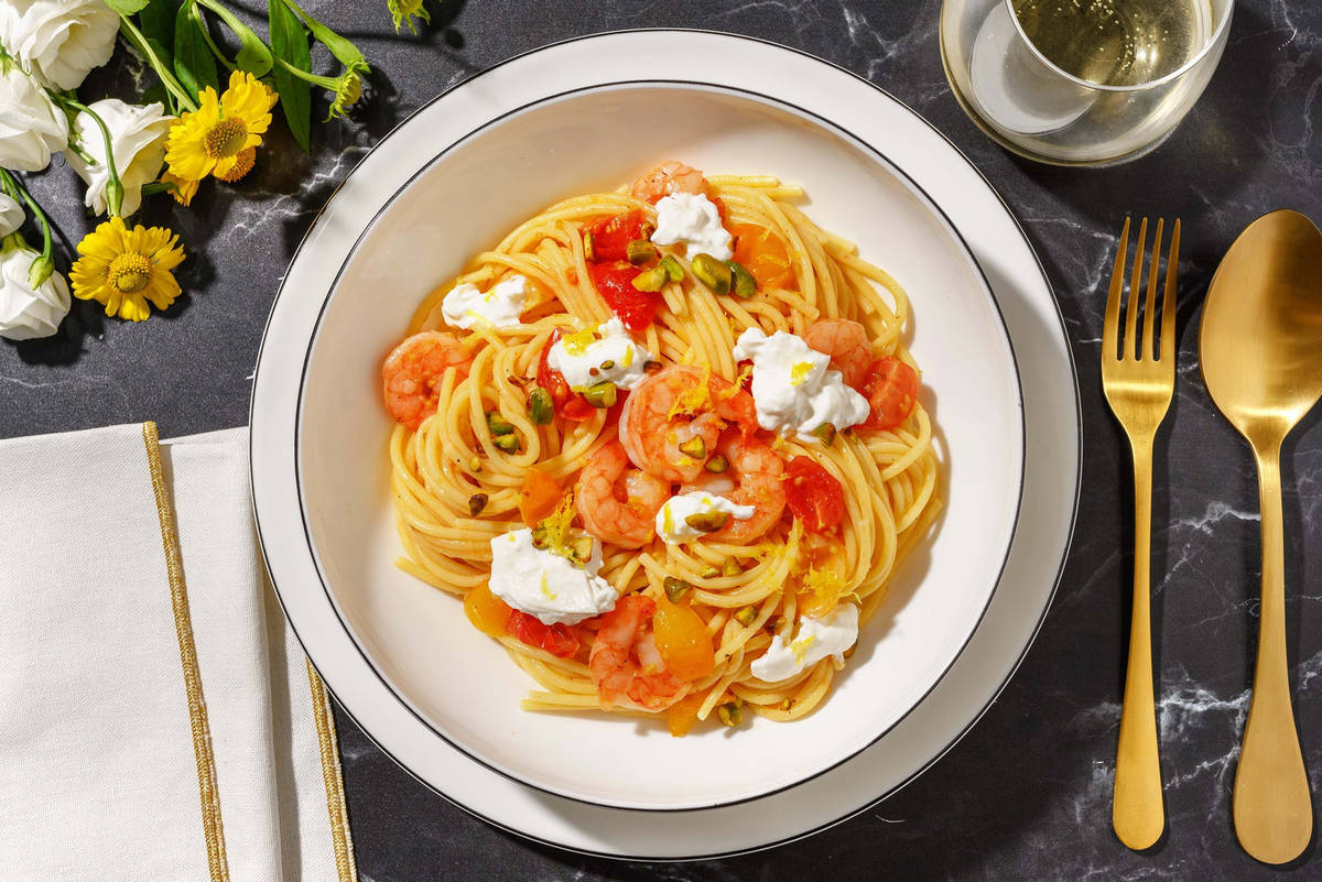Spaghetti alle mazzancolle e burrata