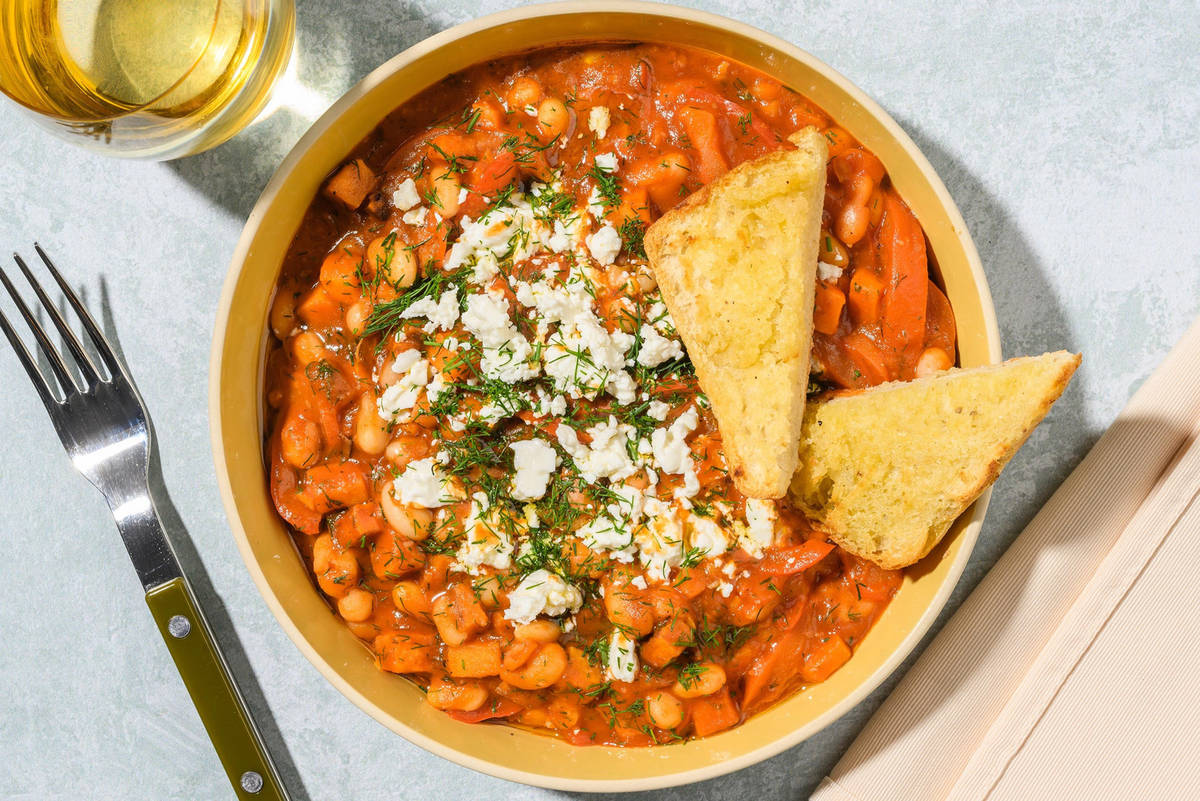 Easy Harissa Chorizo, Sweet Potato, Dill and Butter Bean Bowl