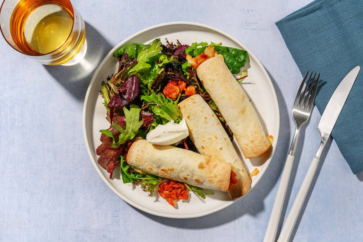 Quick Cheesy Harissa Chickpea Taquitos