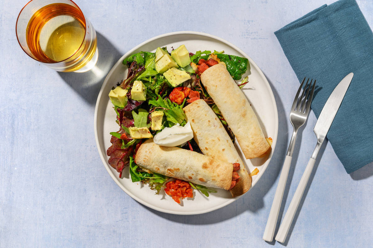 Quick Cheesy Harissa Chickpea Taquitos