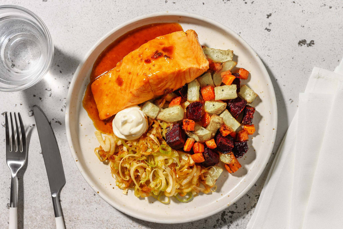 Honning- og sennepsglaseret laks