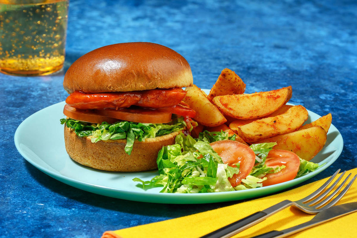Burger de poulet en sauce teriyaki