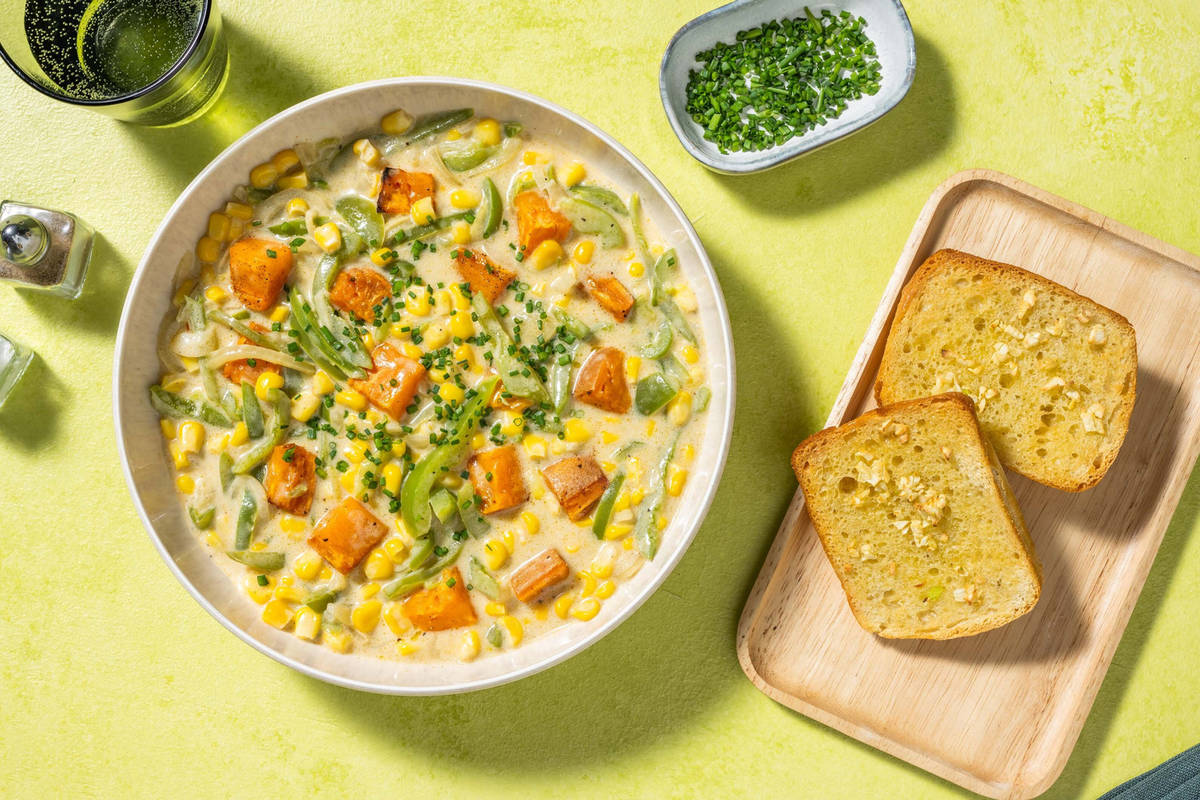 Quick Sweet Potato and Corn Chowder