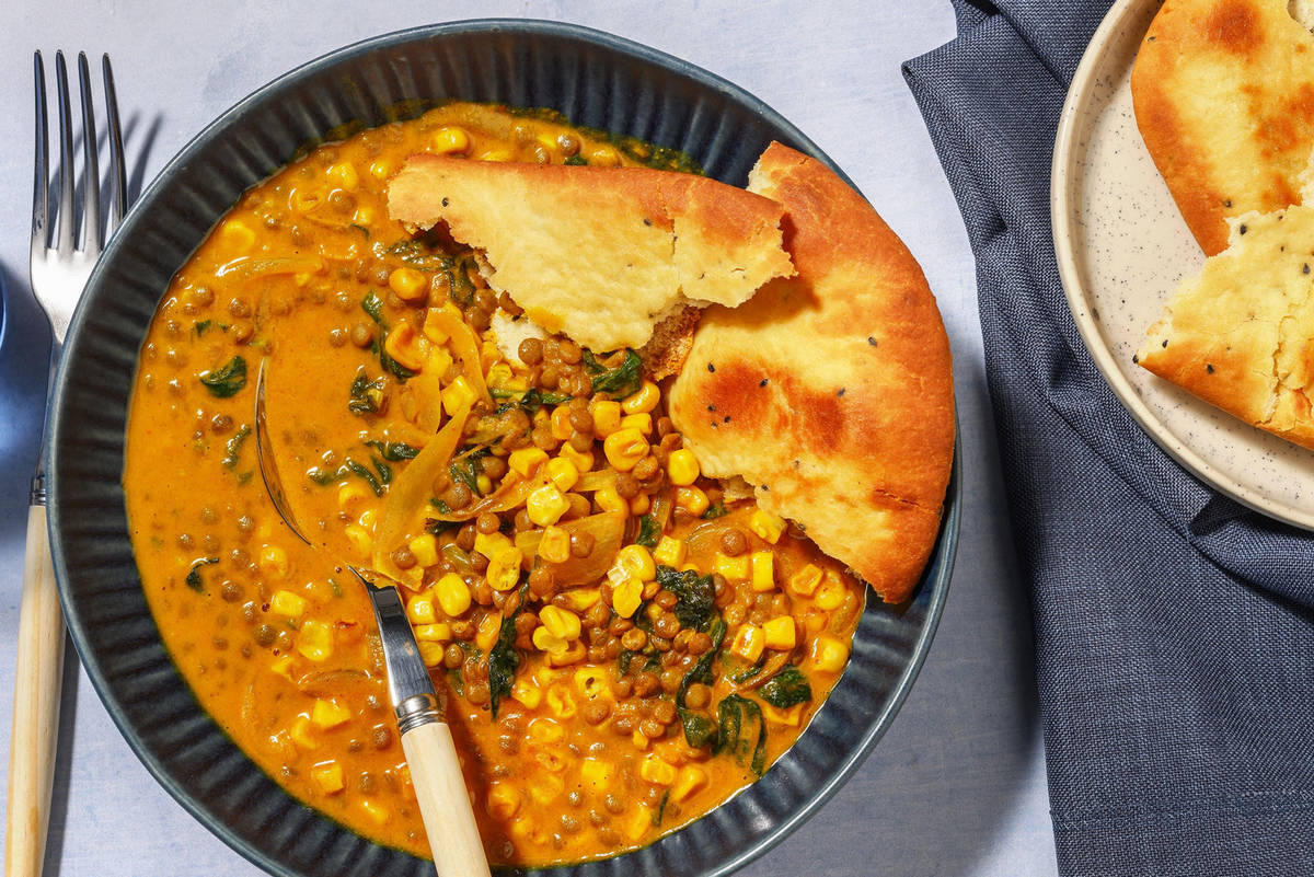 Warming Indian Spiced Prawn and Charred Corn Dal