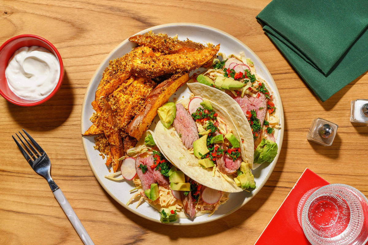 Steak-tacos og chimichurri