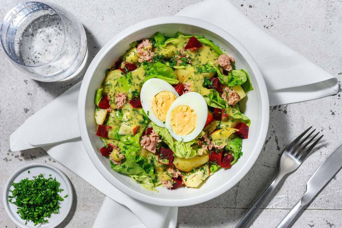 Salade de grenailles au thon et à la betterave