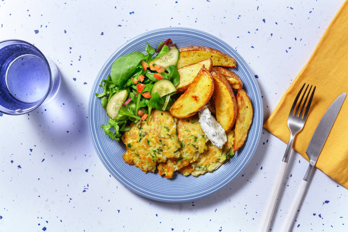 Homemade Salmon, Halloumi & Courgette Fritters