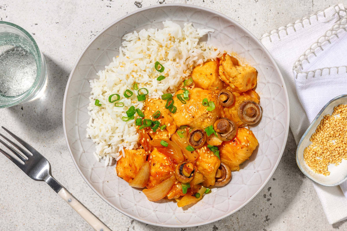 Hähnchenpfanne süßsauer mit Champignons