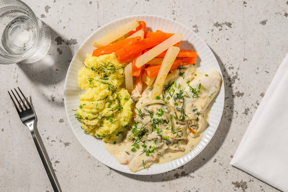 Seehecht mit Ravigote-Soße und Kohlrabi