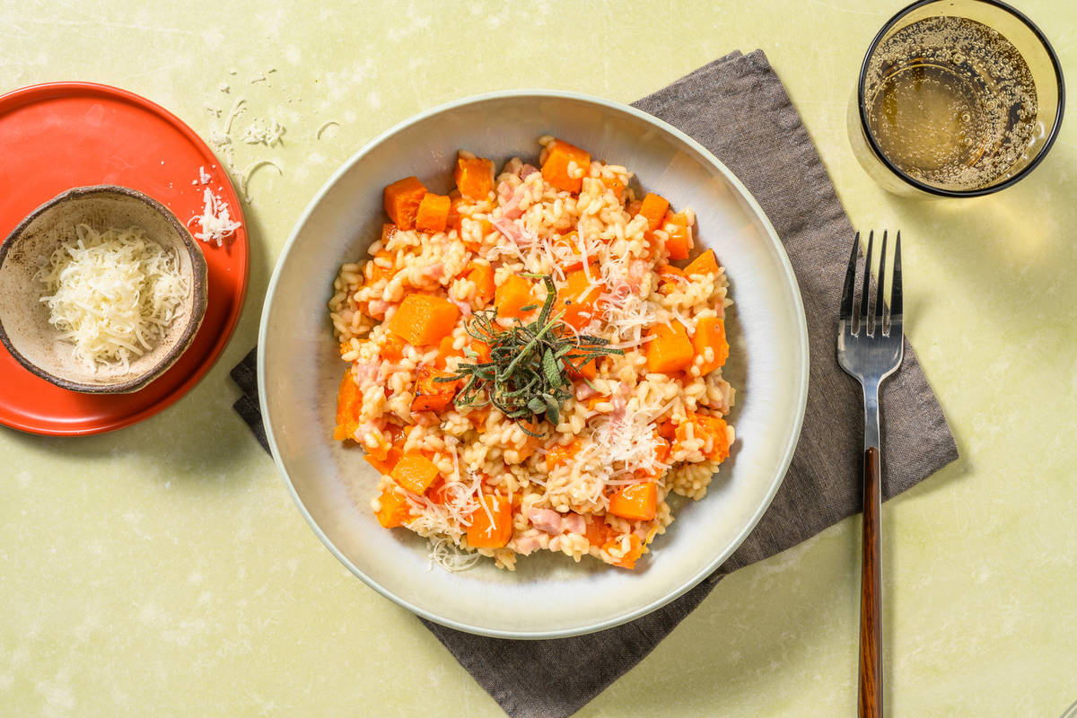 Risotto au butternut doré & lardons fumés