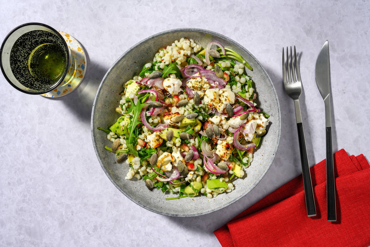 Salade couscous perlé, feta AOP & avocat