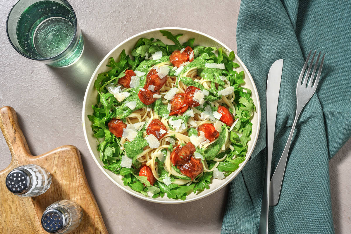 Spaghetti & pesto d’épinards maison