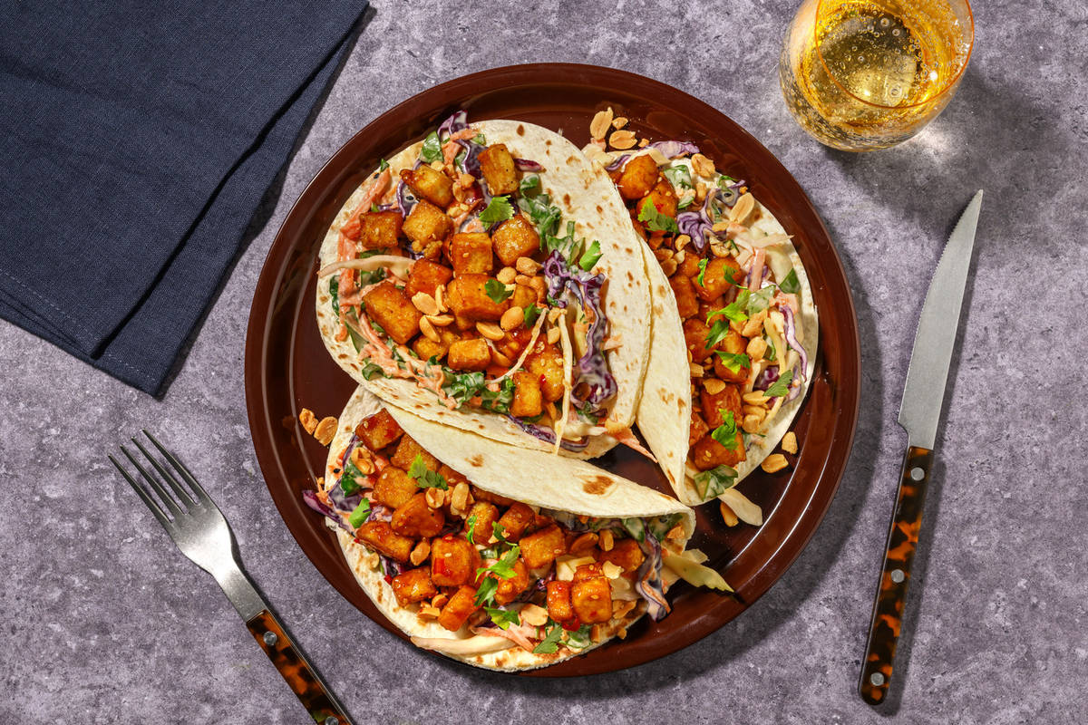 Quick Double Sesame-Sweet Chilli Tofu Tacos