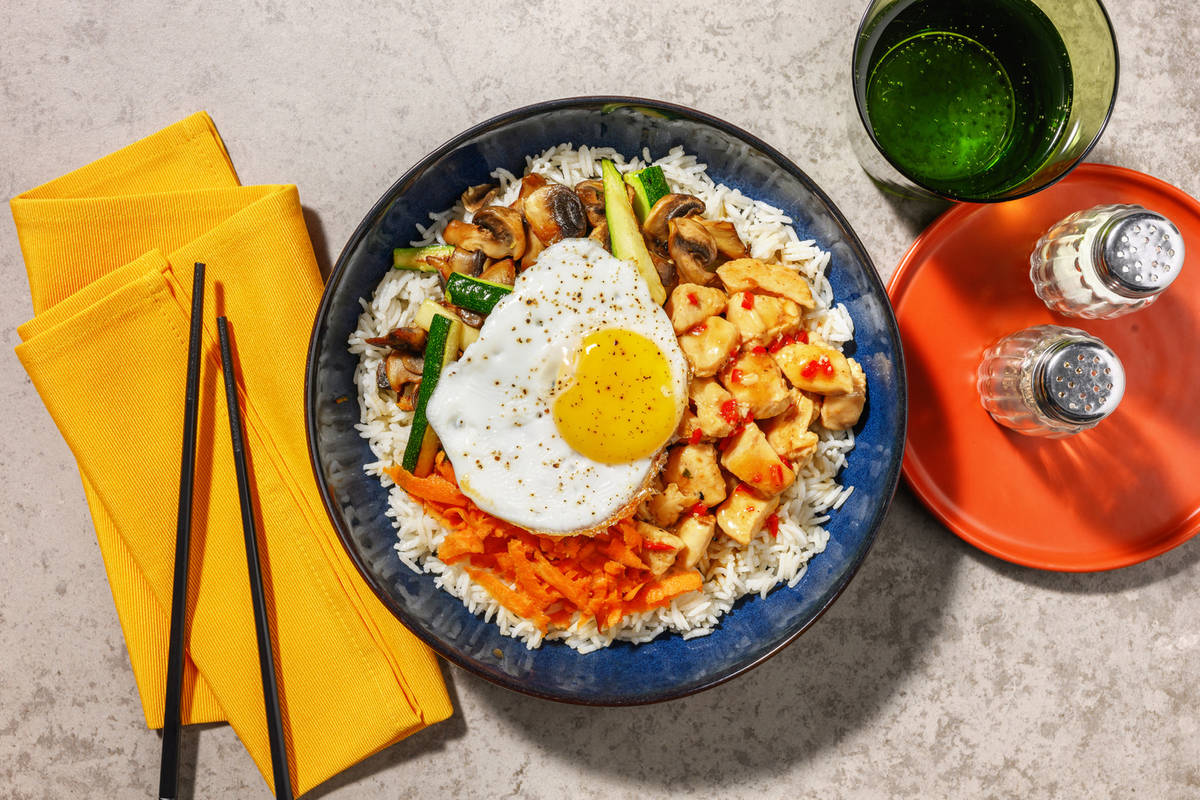 Bibimbap coréen au poulet laqué
