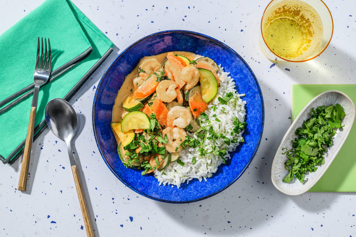 Curry de langostinos estilo tailandés