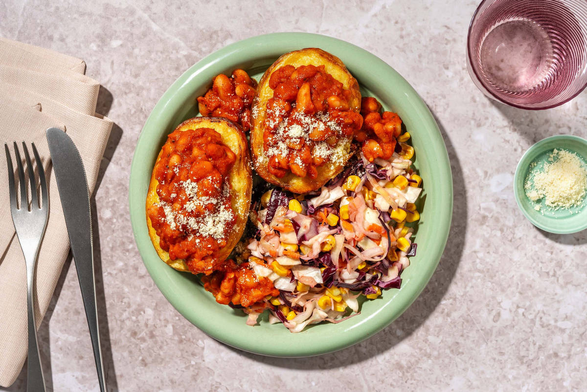 Homemade Cheesy Bean Jacket Potato