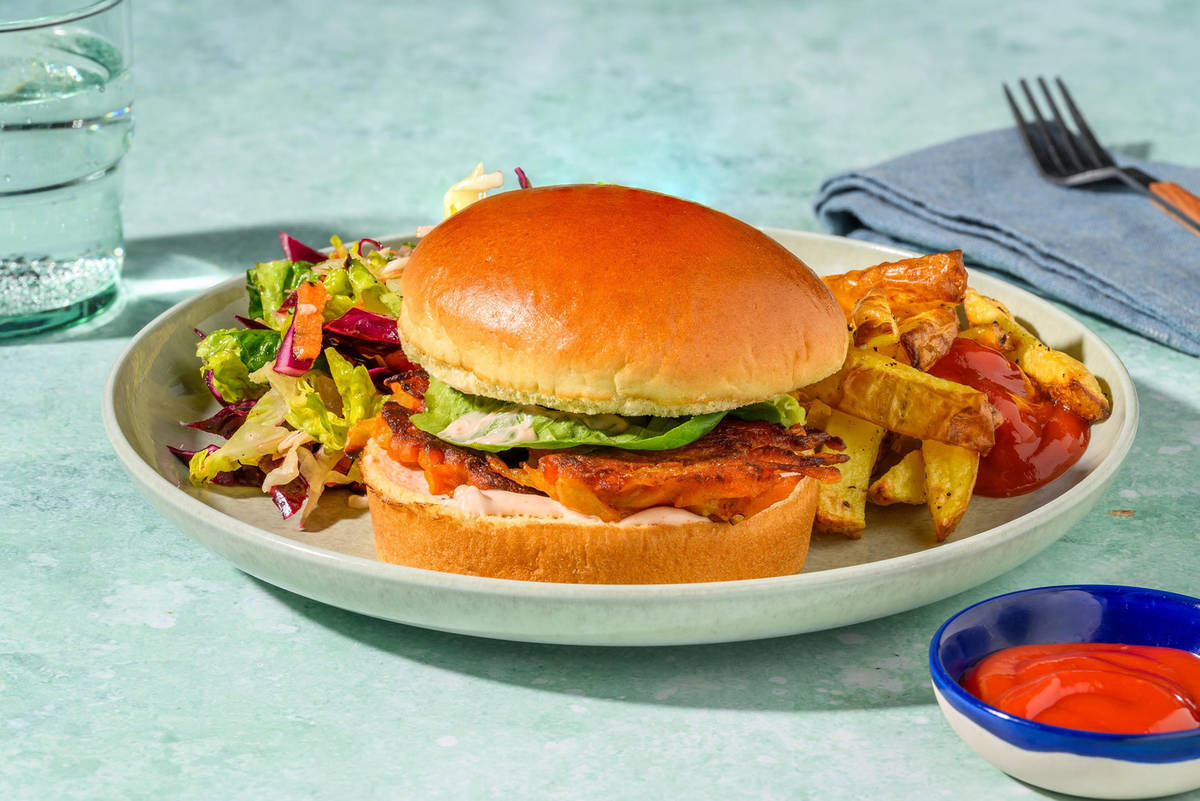 Smoky Cheesy Fritter Stack Burger