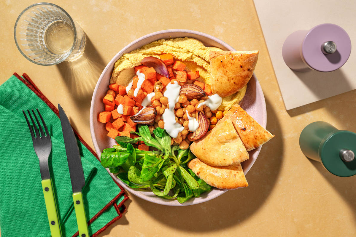 Bowl patate douce, pita & pois chiches