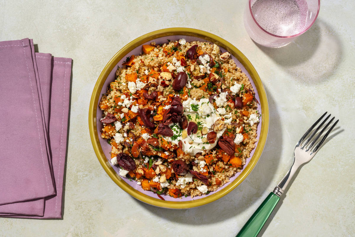 Salade de quinoa, courge rôtie & labneh