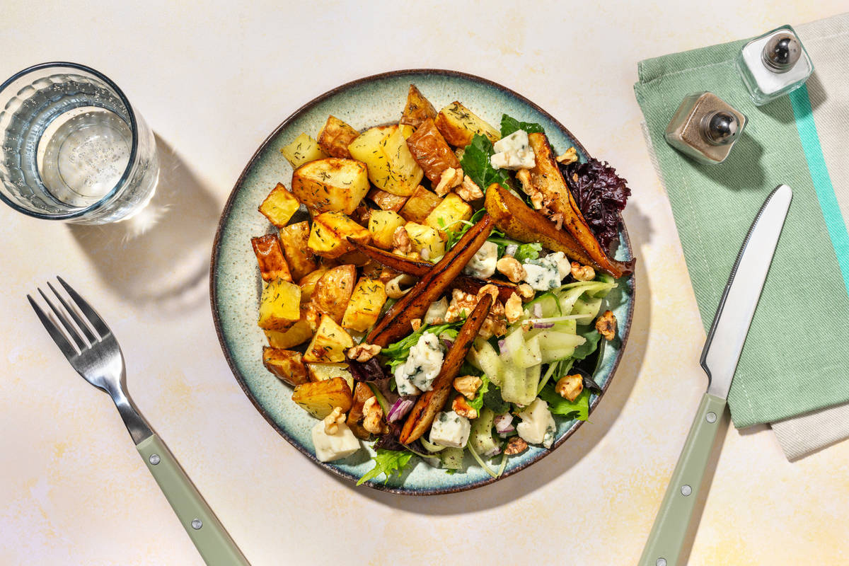 La Vercors : poires caramélisées au bleu & salade