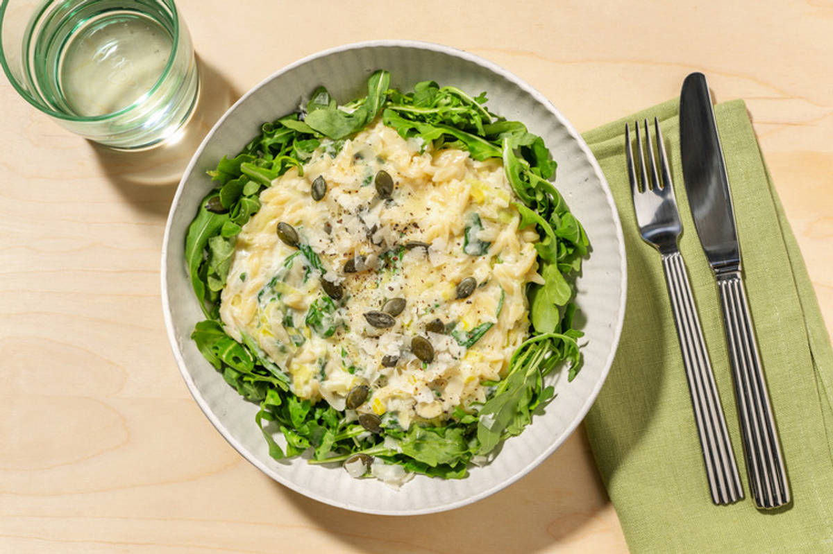 One pot : orzotto, parmesan AOP & épinards