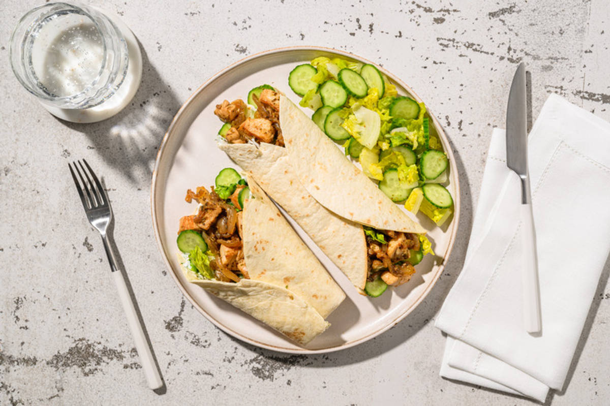 Wraps de blé complet au poulet façon souvlaki