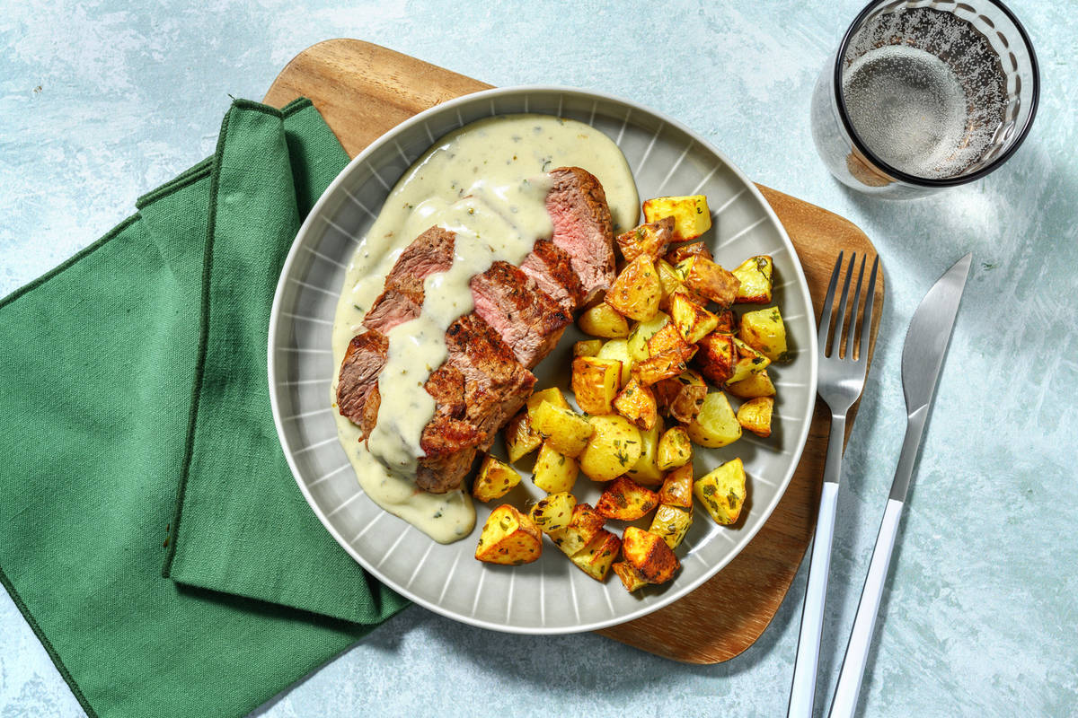 Pavé de bœuf sauce au bleu façon bouillon