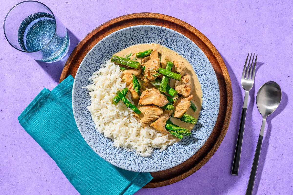 Poulet à la crème & asperges citronnées
