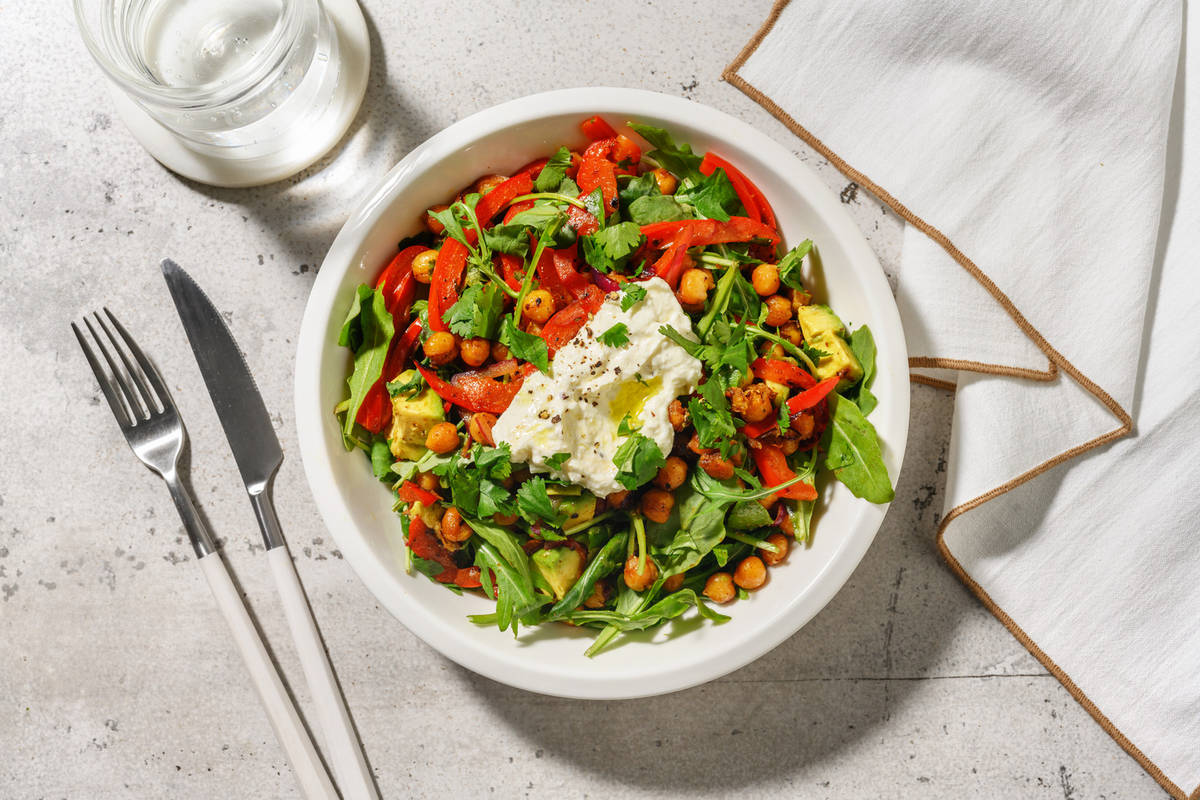Salade de pois chiches grillés, avocat & fromage