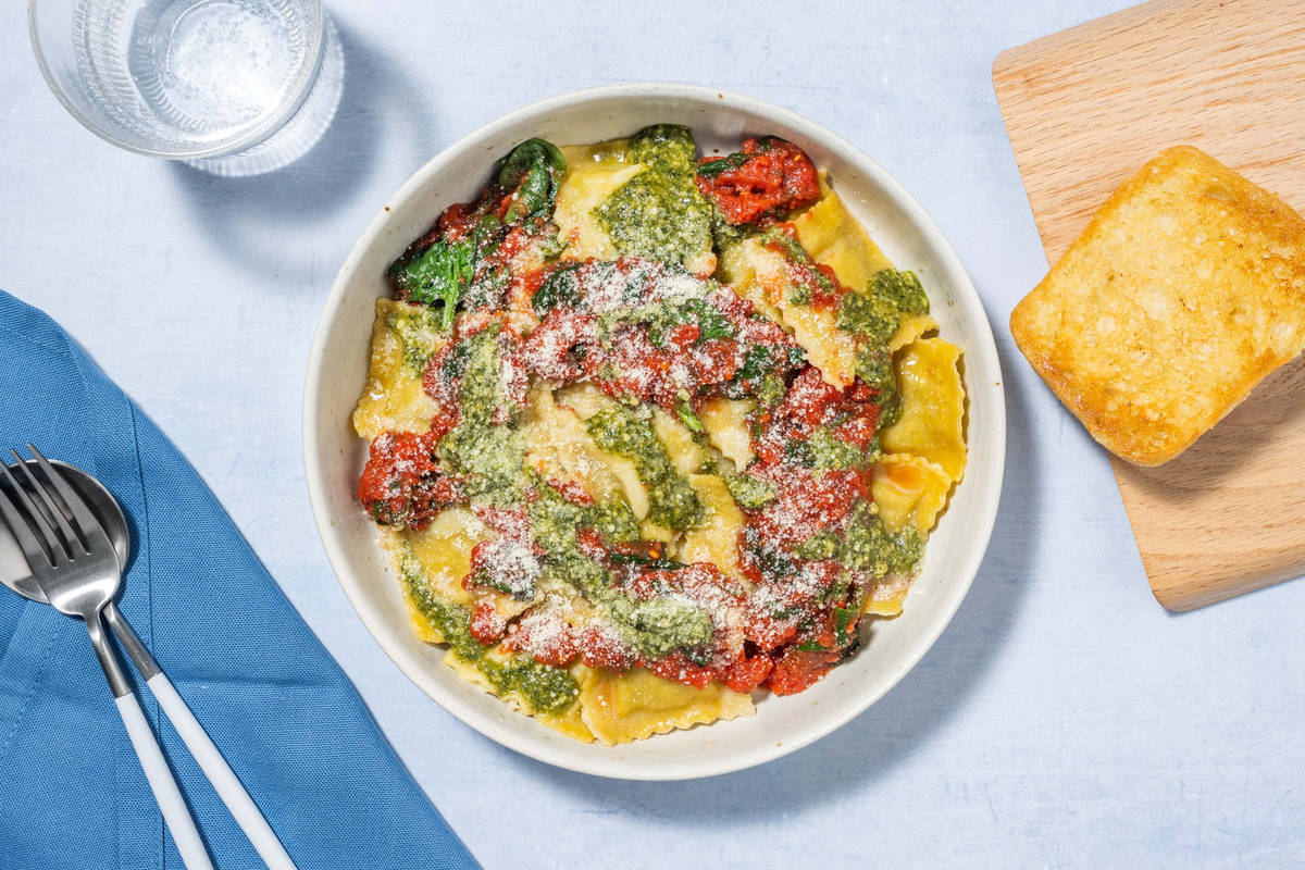 Spinach and Ricotta Ravioli in Tomato Sauce