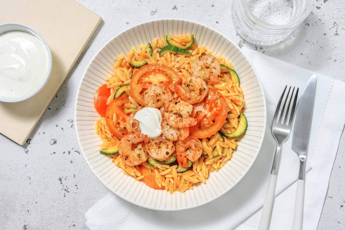 Crevetten in mediterraner Marinade auf Orzo-Salat 