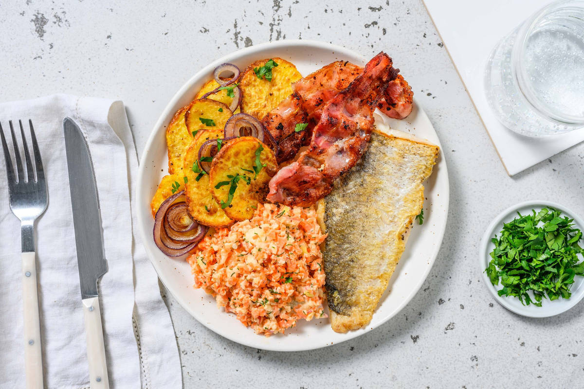 Fischfilet Finkenwerder Art mit Speckstreifen