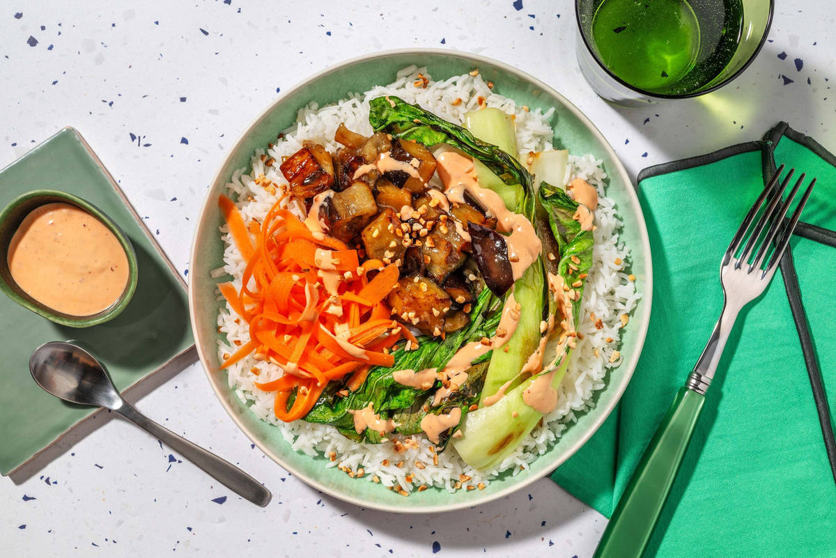 Sticky Miso Aubergine Rice Bowl