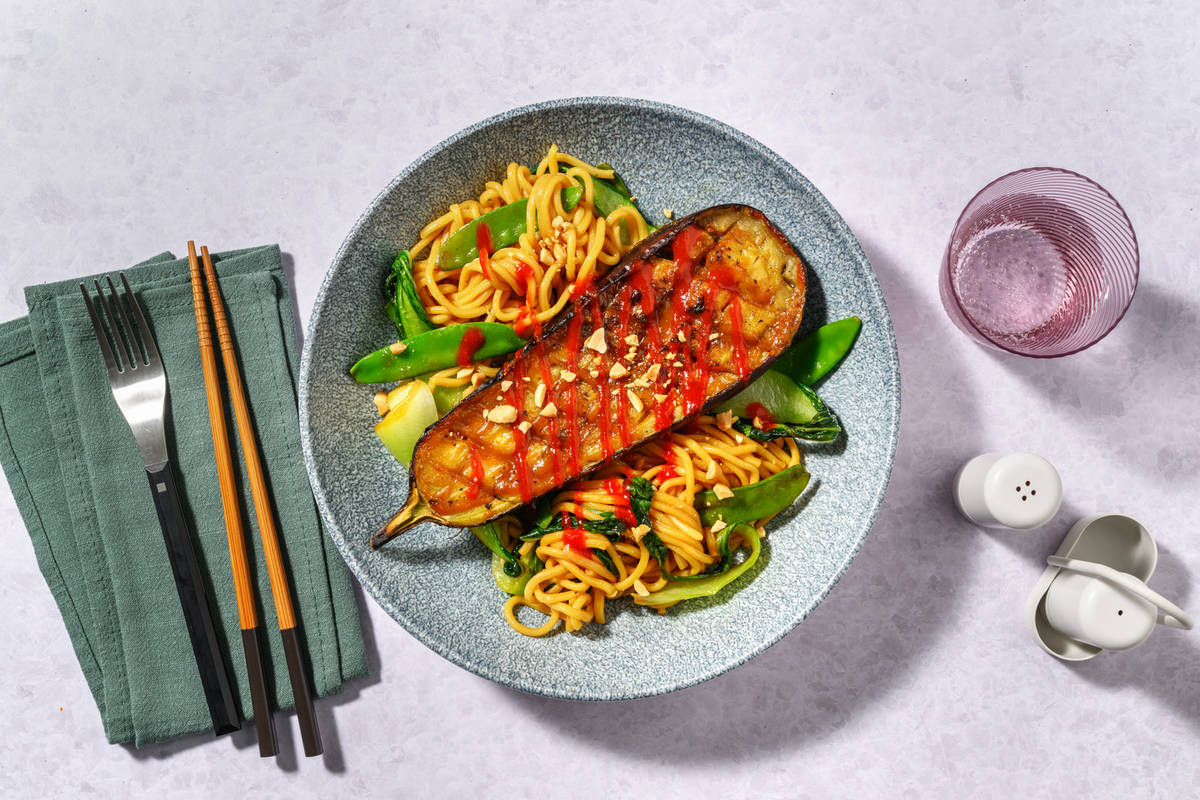 Japanese Style Miso Aubergine on Noodles