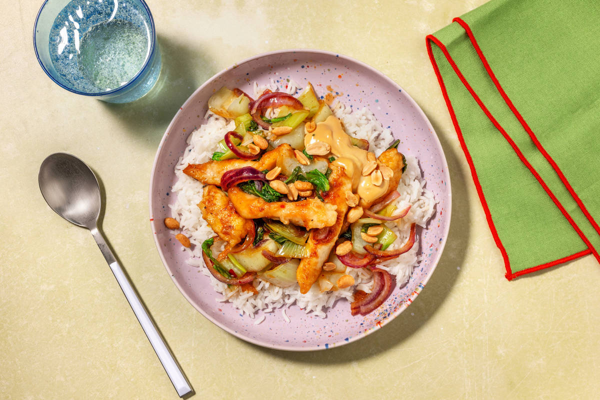 Dinde épicée, pak choï & cacahauètes