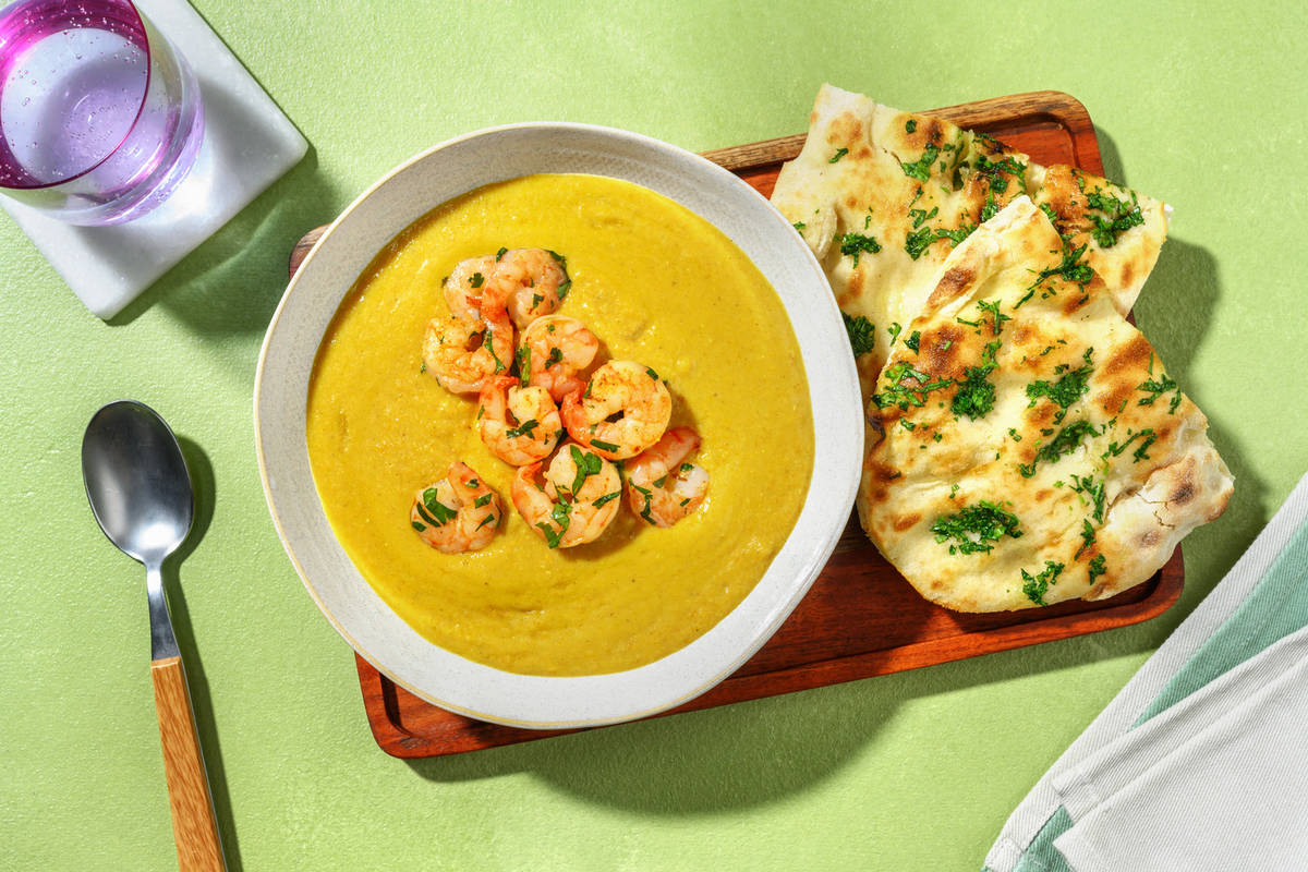 Soupe de lentilles & crevettes à la coriandre