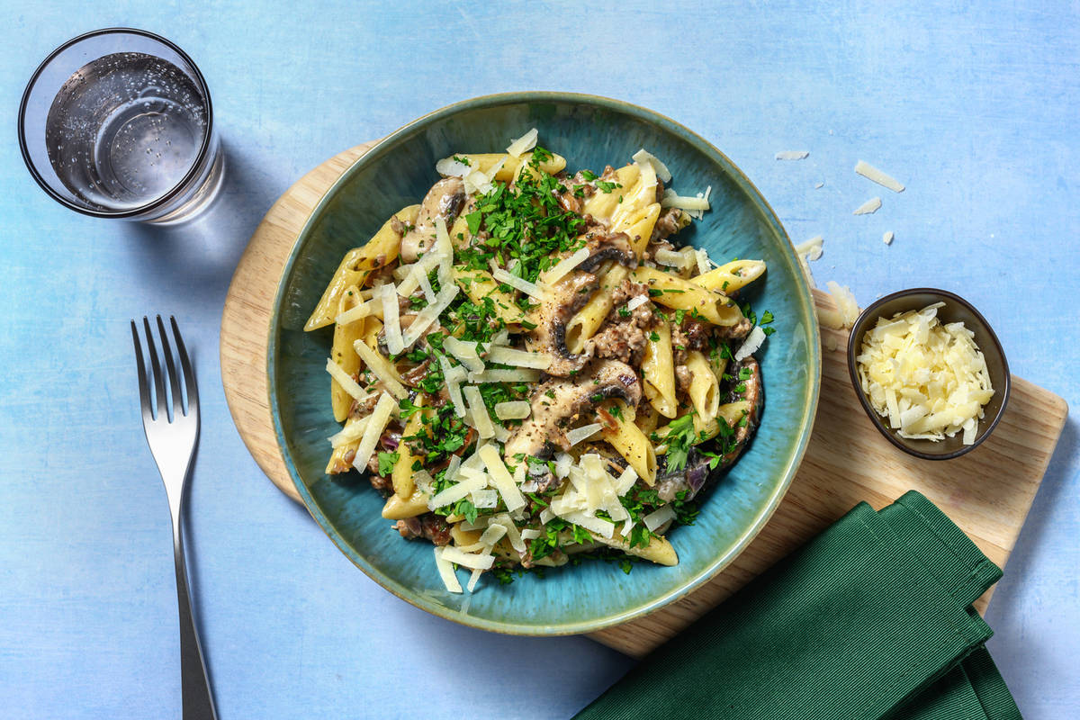 Penne au bœuf haché & portobello