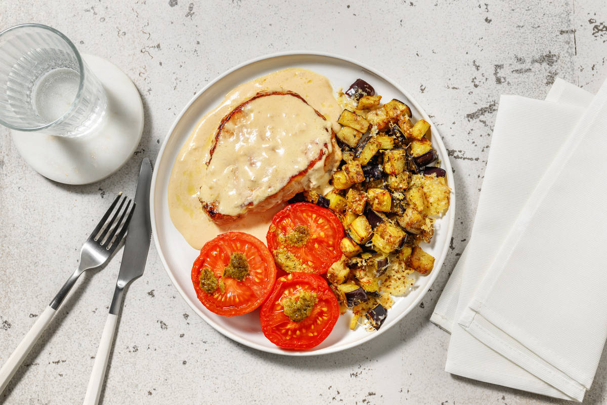 Poulet sauce crémeuse & aubergines au parmesan