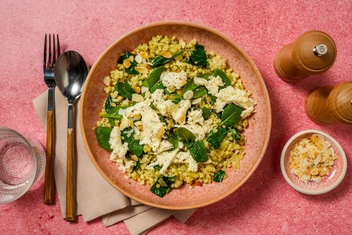 Risotto vert de couscous perlé au pesto